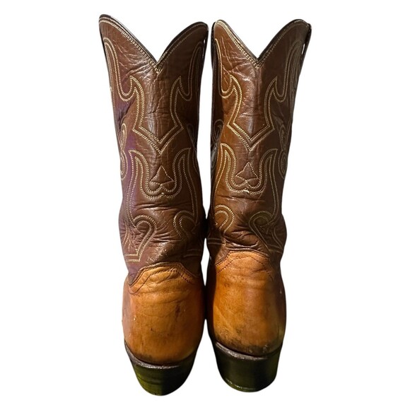 Justin Cowboy Two Tone Brown Leather Mens 10.5 D Boots Western Vibram Style 1847 main image 6